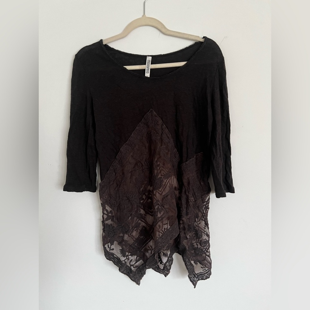 Vintage Monoreno Brown Linen Mesh Top Medium